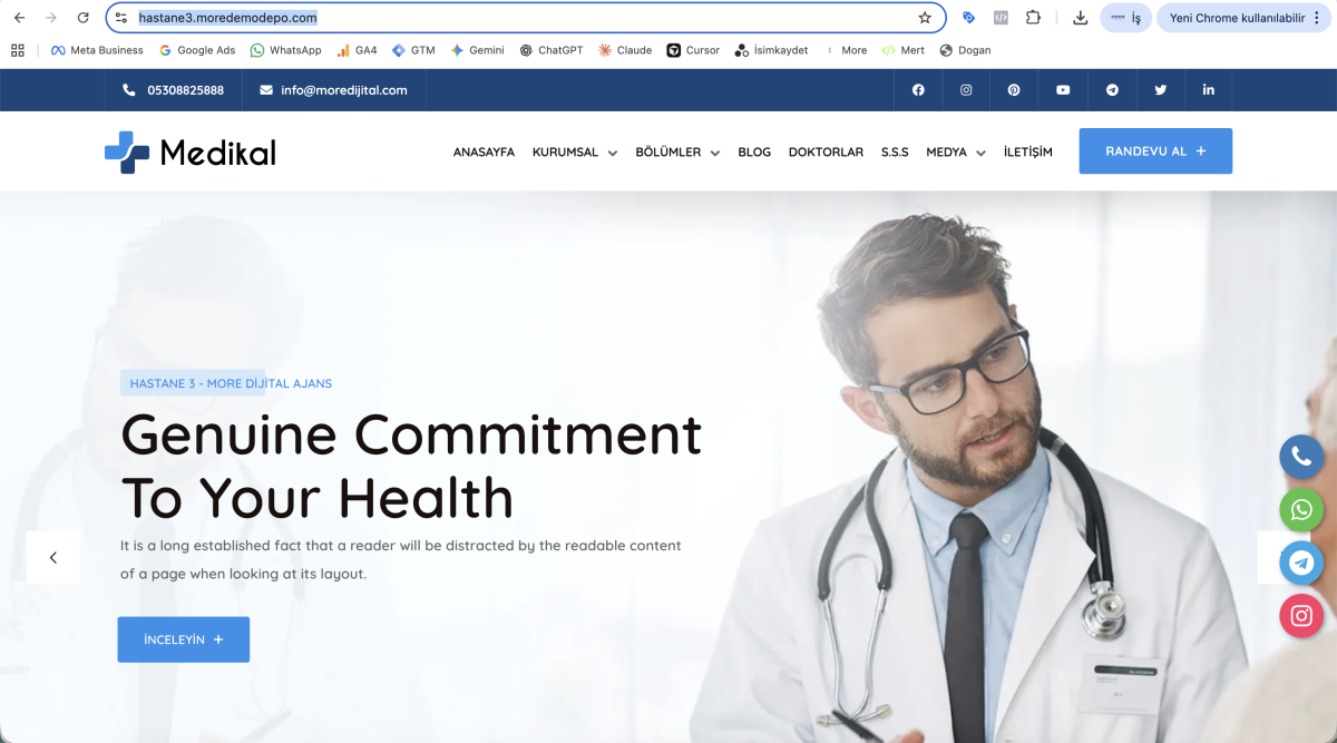 Profesyonel Tıp Merkezi ve Klinik Hazır Web Sitesi Paketi v3