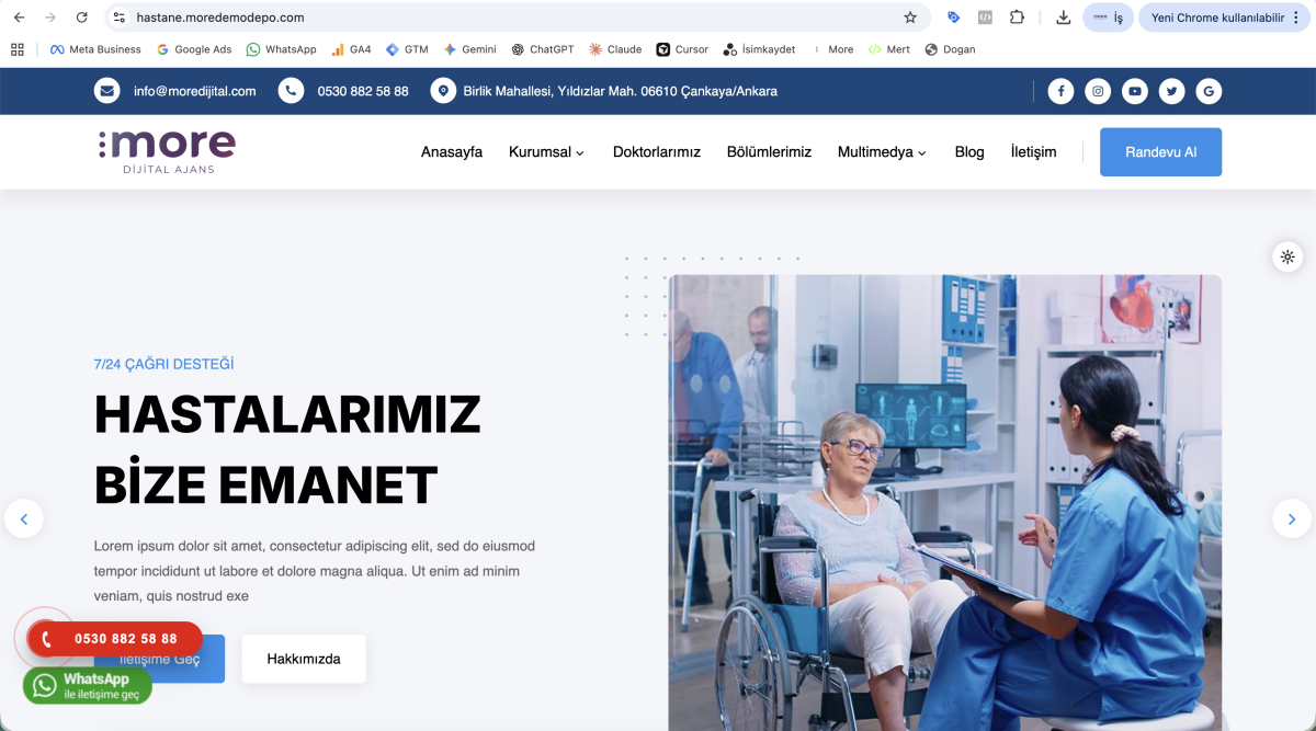 Kapsamlı Hastane ve Tıp Merkezi Hazır Web Sitesi Paketi v1